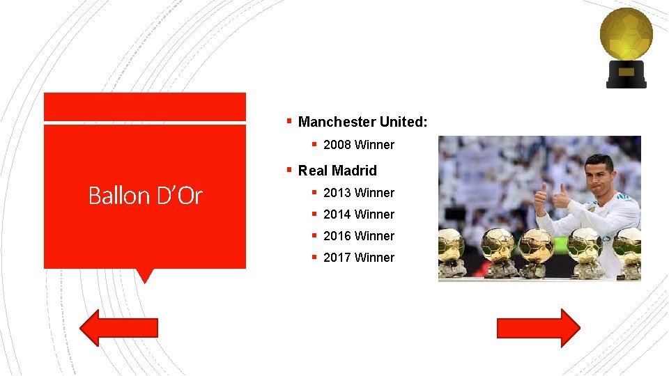 § Manchester United: § 2008 Winner Ballon D’Or § Real Madrid § 2013 Winner § Manchester United: § 2008 Winner Ballon D’Or § Real Madrid § 2013 Winner