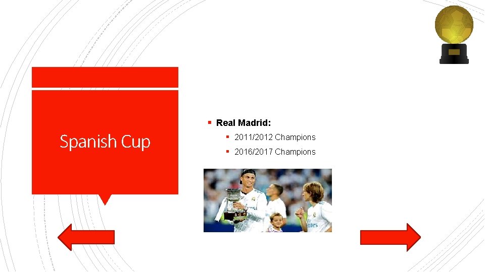 § Real Madrid: Spanish Cup § 2011/2012 Champions § 2016/2017 Champions § Real Madrid: Spanish Cup § 2011/2012 Champions § 2016/2017 Champions