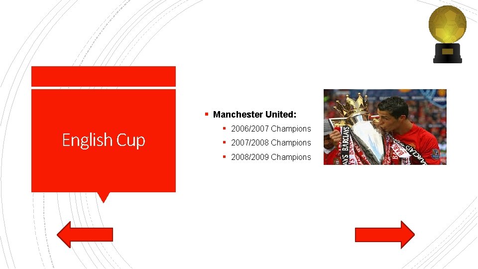 § Manchester United: English Cup § 2006/2007 Champions § 2007/2008 Champions § 2008/2009 Champions