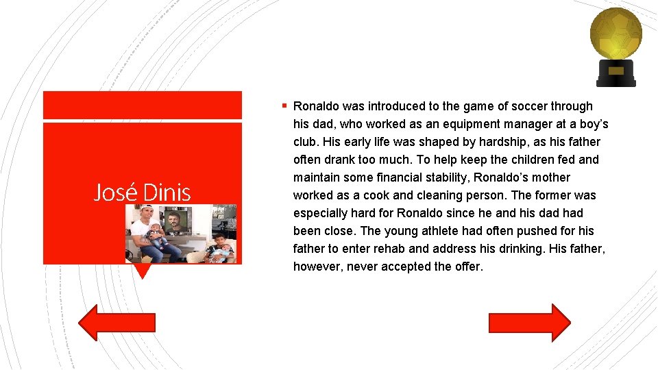 § Ronaldo was introduced to the game of soccer through José Dinis his dad, § Ronaldo was introduced to the game of soccer through José Dinis his dad,
