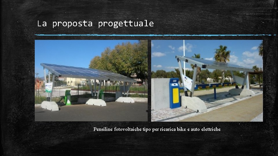 La proposta progettuale Pensiline fotovoltaiche tipo per rica bike e auto elettriche 