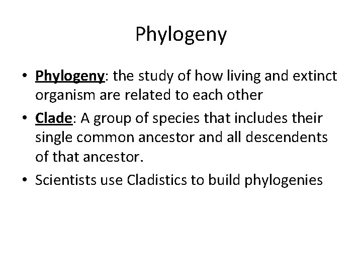 Phylogeny • Phylogeny: the study of how living and extinct organism are related to
