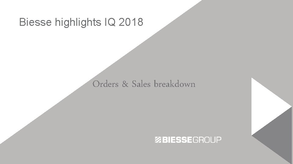 Biesse highlights IQ 2018 Orders & Sales breakdown 8 