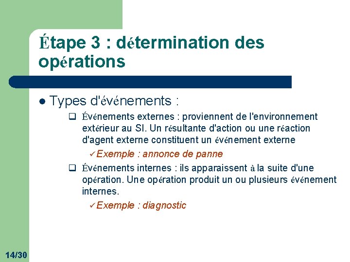 Étape 3 : détermination des opérations l Types d'événements : q Événements externes :