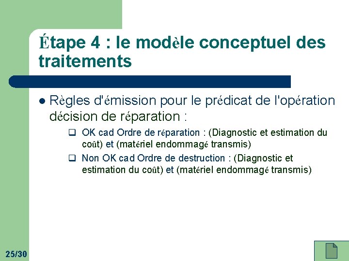 Étape 4 : le modèle conceptuel des traitements l Règles d'émission pour le prédicat