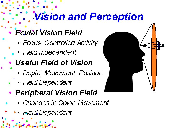 Vision and Perception • Fovial Vision Field • Focus, Controlled Activity • Field Independent