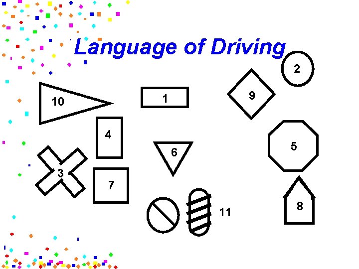 Language of Driving 2 9 1 10 4 5 6 3 7 11 8