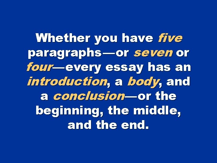 Whether you have five paragraphs — or seven or four — every essay has