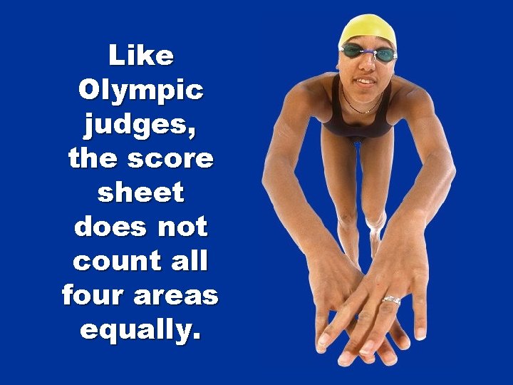 Like Olympic judges, the score sheet does not count all four areas equally. 