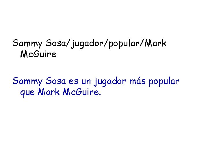 Sammy Sosa/jugador/popular/Mark Mc. Guire Sammy Sosa es un jugador más popular que Mark Mc.