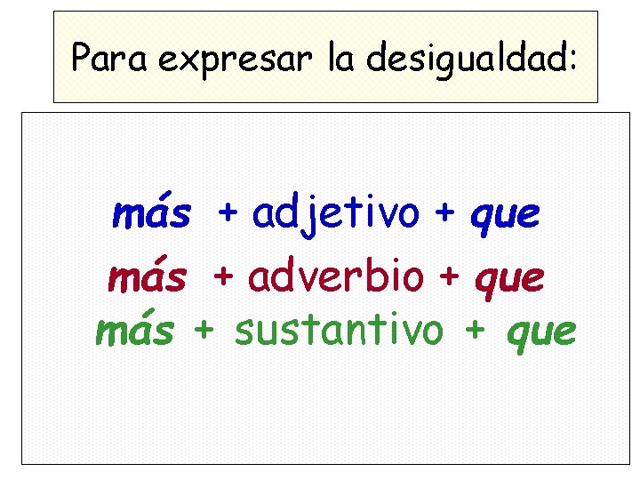 Para expresar la desigualdad: más + adjetivo + que más + adverbio + que