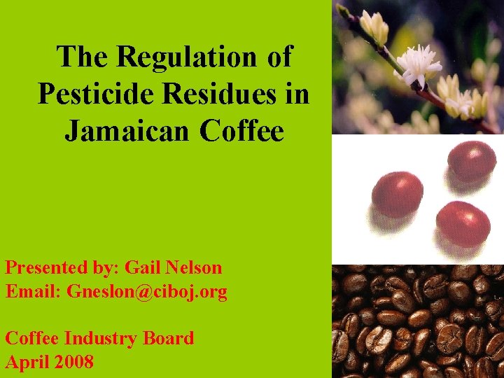 The Regulation of Pesticide Residues in Jamaican Coffee Presented by: Gail Nelson Email: Gneslon@ciboj.