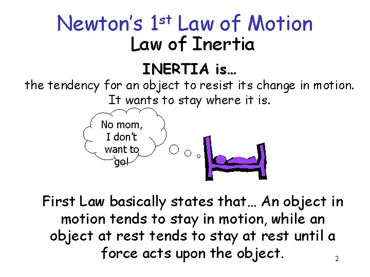 Newton’s 1 st Law of Motion Law of Inertia INERTIA is… the tendency for