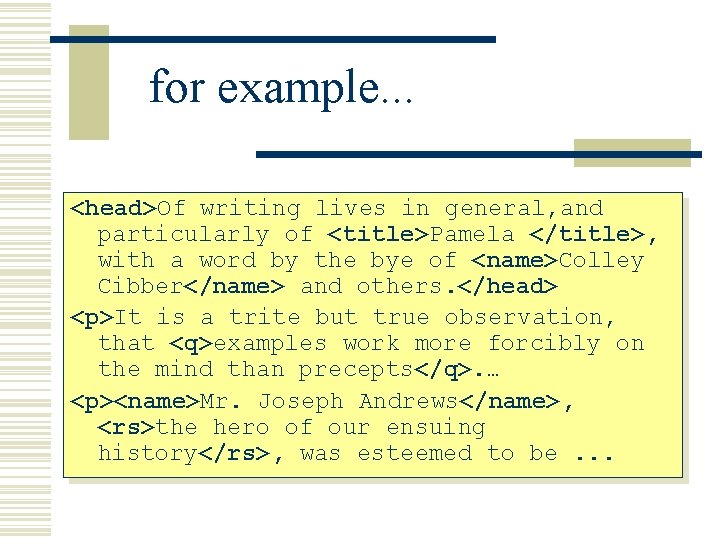 for example. . . <head>Of writing lives in general, and particularly of <title>Pamela </title>,