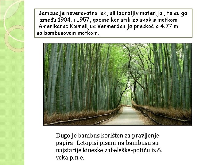 Bambus je neverovatno lak, ali izdržljiv materijal, te su ga između 1904. i 1957, Bambus je neverovatno lak, ali izdržljiv materijal, te su ga između 1904. i 1957,