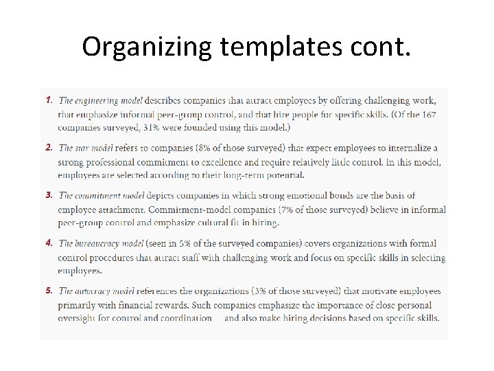 Organizing templates cont. 