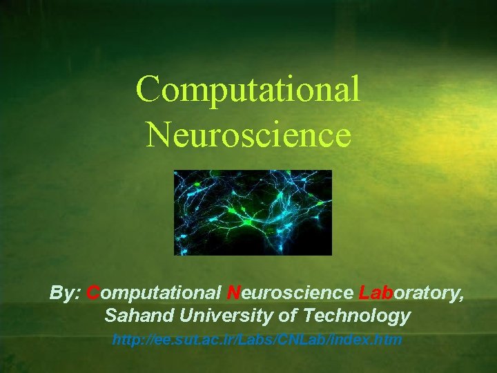 Computational Neuroscience By: Computational Neuroscience Laboratory, Sahand University of Technology http: //ee. sut. ac.