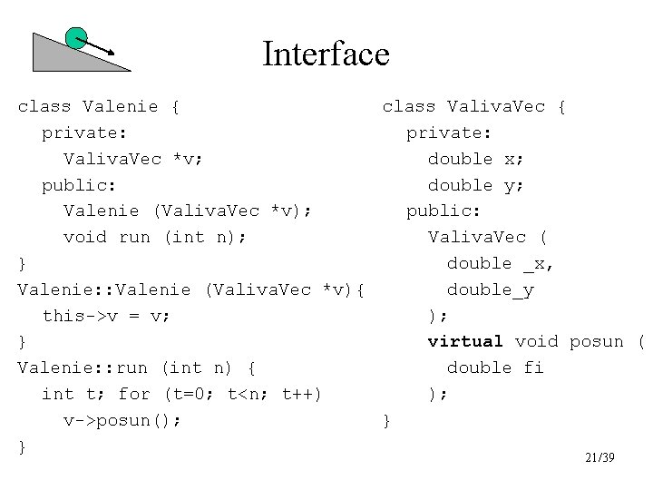 Interface class Valenie { class Valiva. Vec { private: Valiva. Vec *v; double x;