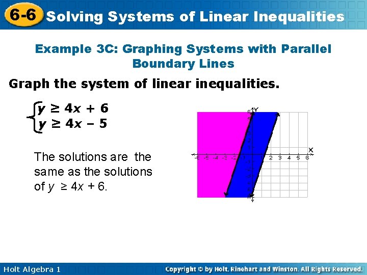 6 -6 Solving Systems of Linear Inequalities Example 3 C: Graphing Systems with Parallel