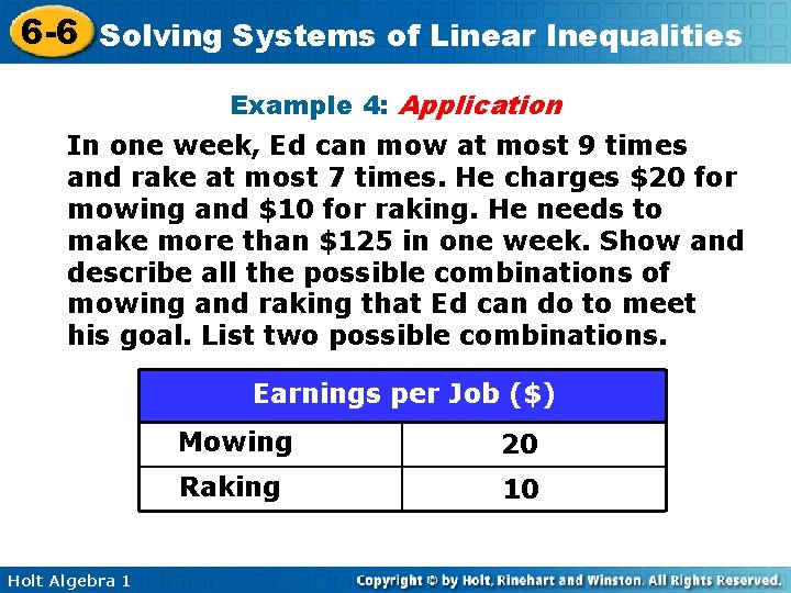 6 -6 Solving Systems of Linear Inequalities Example 4: Application In one week, Ed