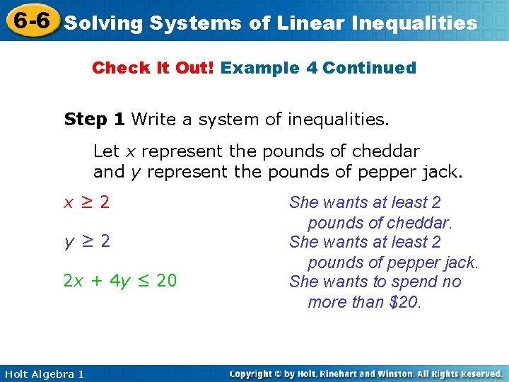 6 -6 Solving Systems of Linear Inequalities Check It Out! Example 4 Continued Step