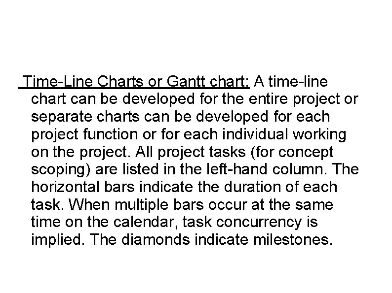 Time-Line Charts or Gantt chart: A time-line chart can be developed for the entire
