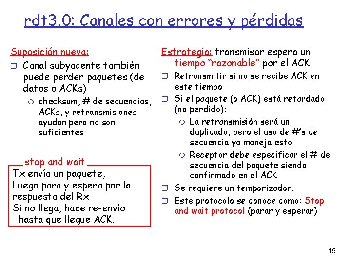 rdt 3. 0: Canales con errores y pérdidas Suposición nueva: Canal subyacente también puede