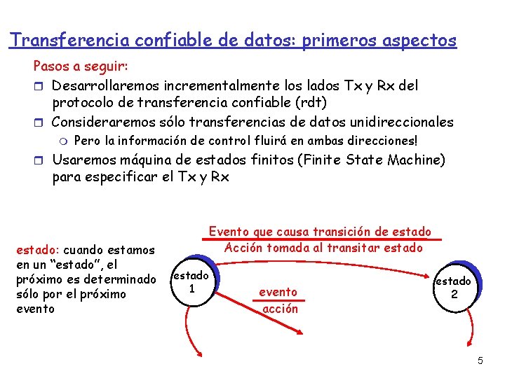Transferencia confiable de datos: primeros aspectos Pasos a seguir: Desarrollaremos incrementalmente los lados Tx