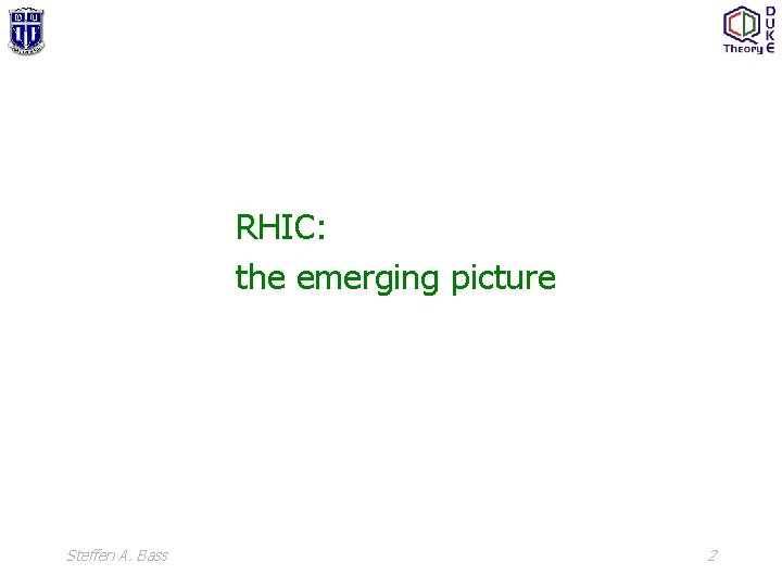 RHIC: the emerging picture Steffen A. Bass 2 