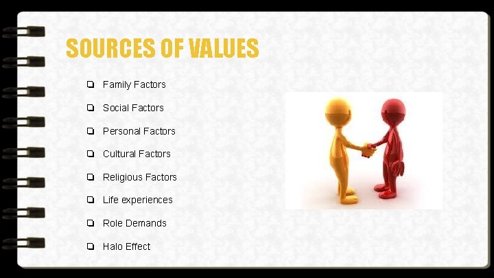 SOURCES OF VALUES ❏ Family Factors ❏ Social Factors ❏ Personal Factors ❏ Cultural