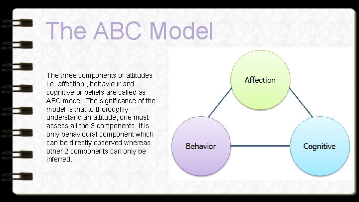 The ABC Model The three components of attitudes i. e. affection , behaviour and