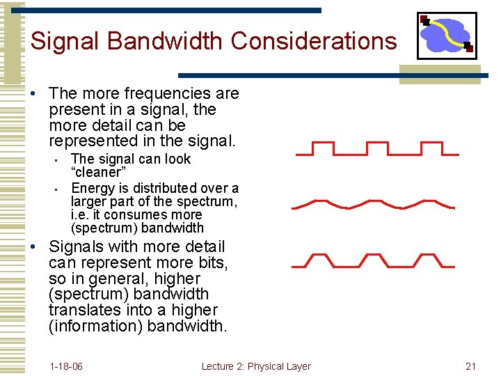 Signal Bandwidth Considerations • The more frequencies are present in a signal, the more