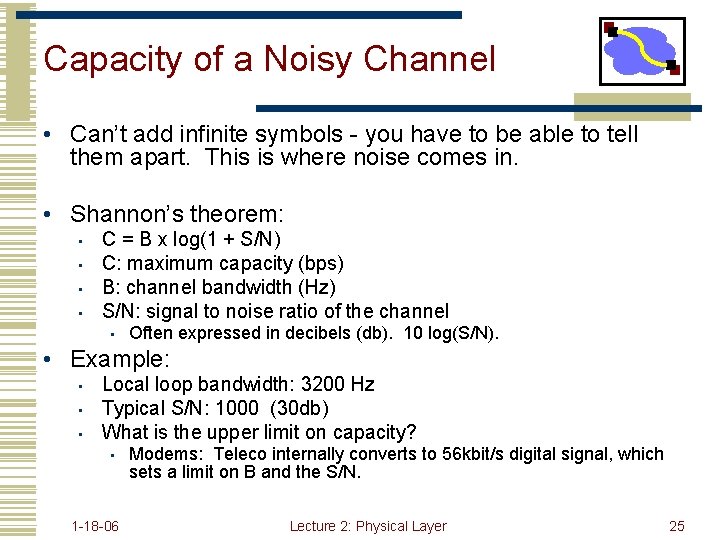 Capacity of a Noisy Channel • Can’t add infinite symbols - you have to
