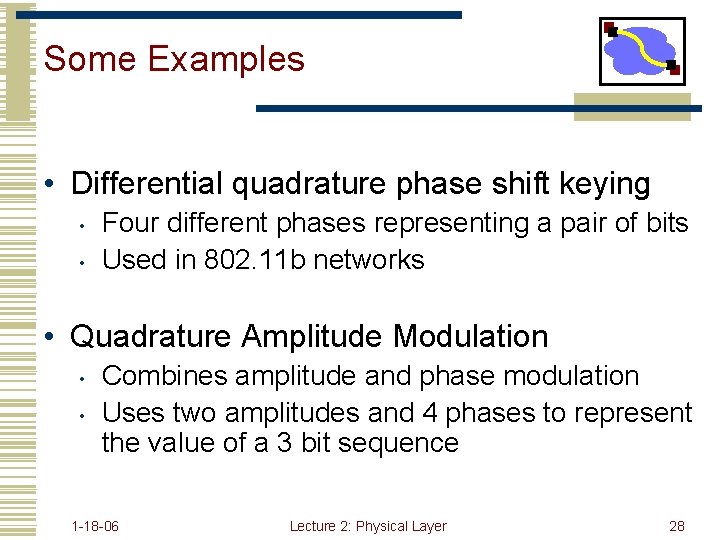 Some Examples • Differential quadrature phase shift keying • • Four different phases representing