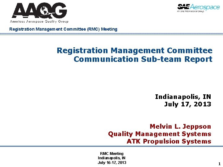 Registration Management Committee (RMC) Meeting Registration Management Committee Communication Sub-team Report Indianapolis, IN July