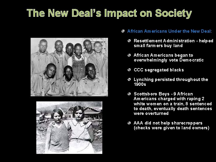 The New Deal’s Impact on Society African Americans Under the New Deal: Resettlement Administration