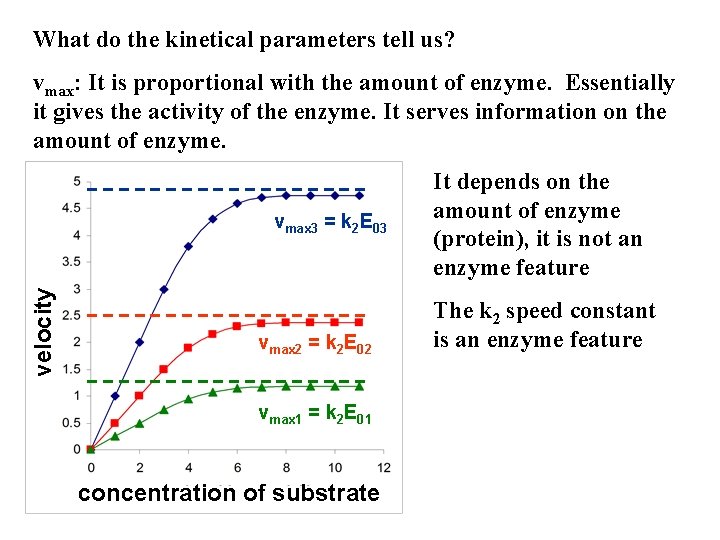 What do the kinetical parameters tell us? vmax: It is proportional with the amount