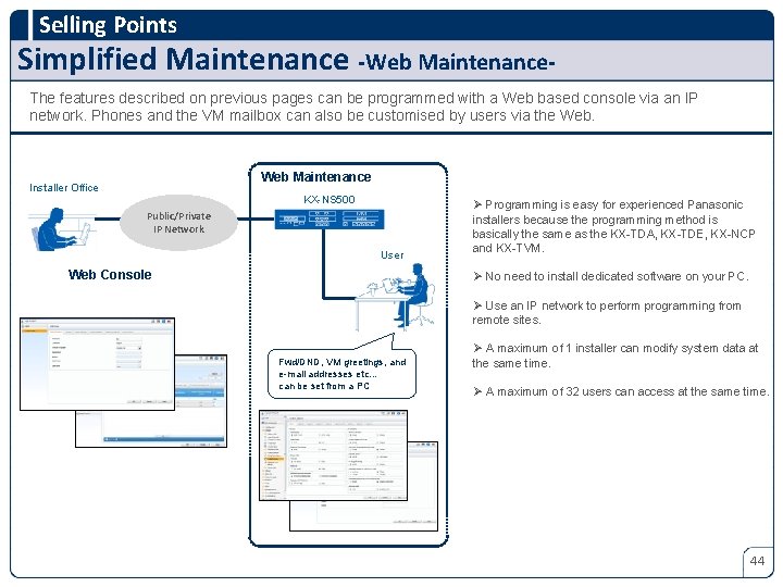 Selling Points Simplified Maintenance -Web Maintenance. The features described on previous pages can be