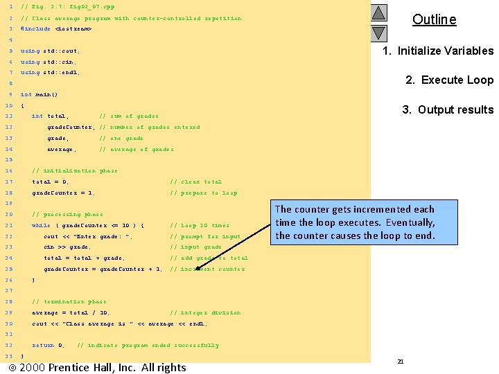 1 // Fig. 2. 7: fig 02_07. cpp 2 // Class average program with