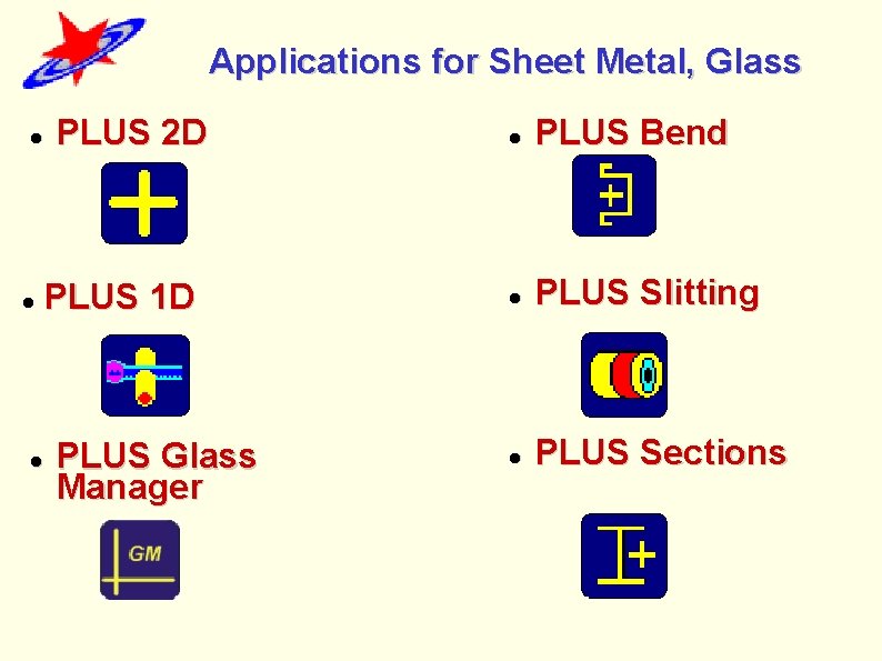 Applications for Sheet Metal, Glass PLUS 2 D PLUS 1 D PLUS Glass Manager