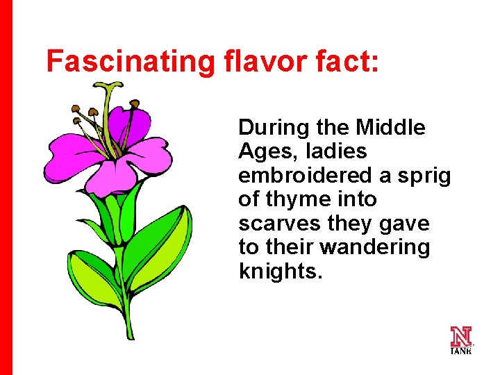 Fascinating flavor fact: During the Middle Ages, ladies embroidered a sprig of thyme into