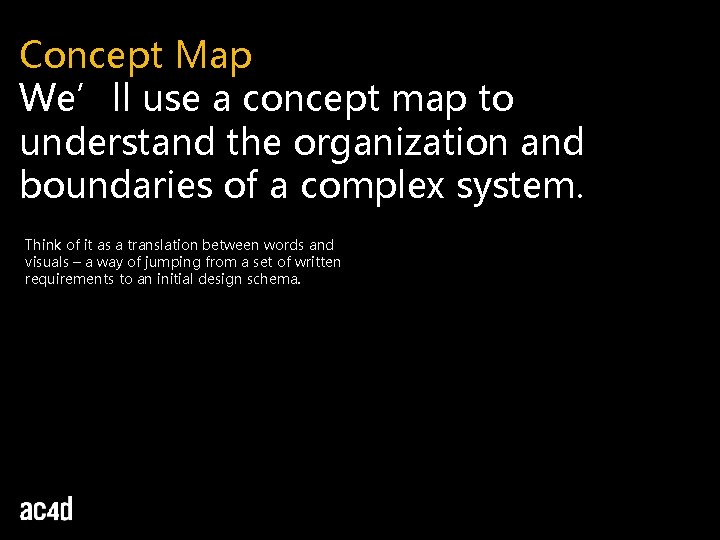 Concept Map We’ll use a concept map to understand the organization and boundaries of