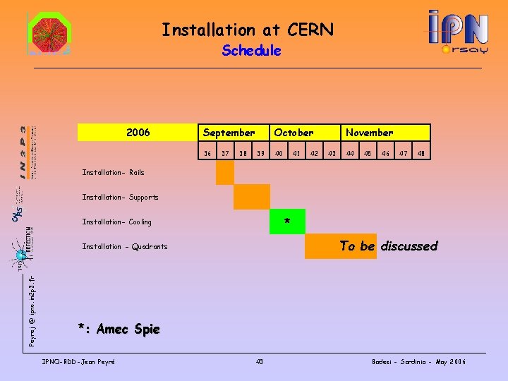 Installation at CERN Schedule 2006 September 36 37 38 October 39 40 41 42