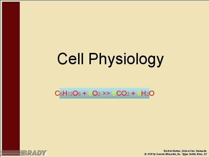 Cell Physiology C 6 H 12 O 6 + 6 O 2 >> 6