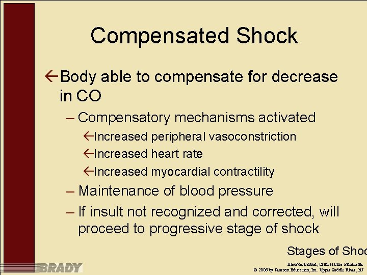 Compensated Shock ßBody able to compensate for decrease in CO – Compensatory mechanisms activated