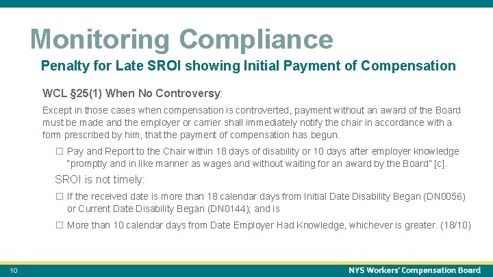 October 15, 2021 10 Monitoring Compliance Penalty for Late SROI showing Initial Payment of