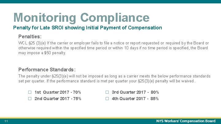 October 15, 2021 11 Monitoring Compliance Penalty for Late SROI showing Initial Payment of
