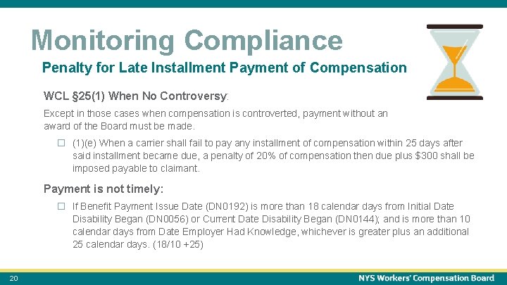 October 15, 2021 20 Monitoring Compliance Penalty for Late Installment Payment of Compensation WCL