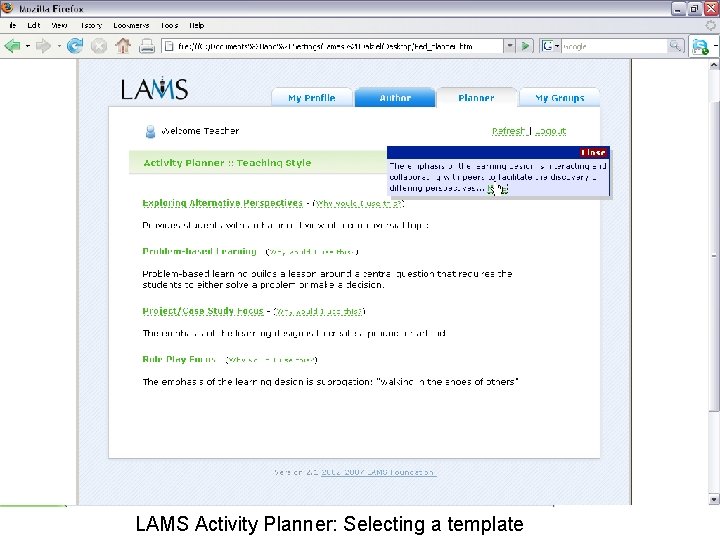 LAMS Activity Planner: Selecting a template 