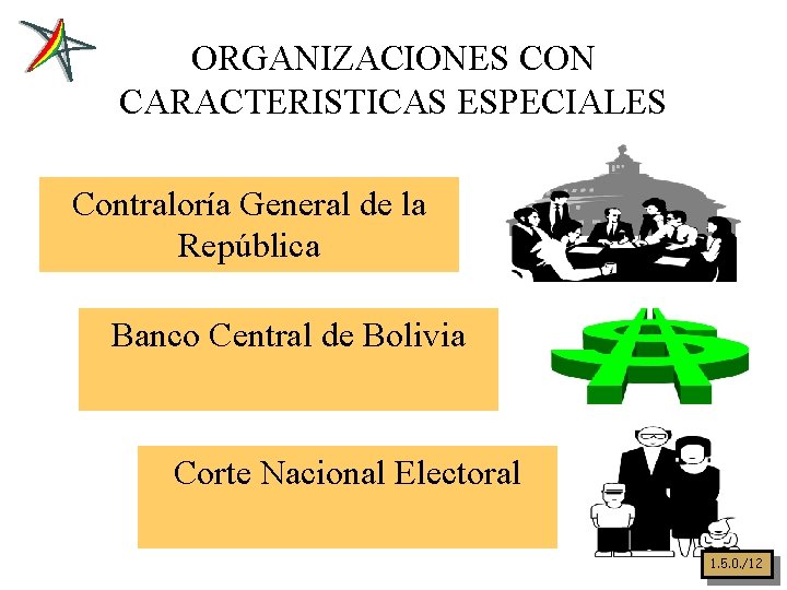 ORGANIZACIONES CON CARACTERISTICAS ESPECIALES Contraloría General de la República Banco Central de Bolivia Corte